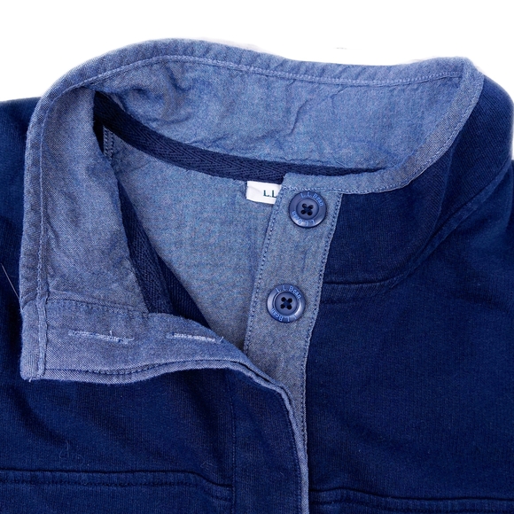 L.L.Bean Mens L Navy Blue 4 Button Denim Placket Long Sleeve Shirt - Picture 3 of 7